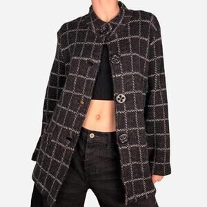 Wool cardigan chunky gray plaid big button size small from Carole Little